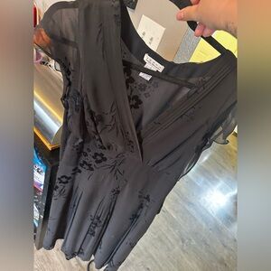 Y2K 85% Silk Black Floral Velvet  Midi Dress